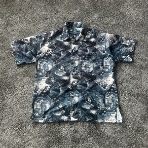 Vintage Hard Rock Cafe Hawaiin Shirt Mens XL Blue AOP Rock & Roll 90s Grunge Y2K